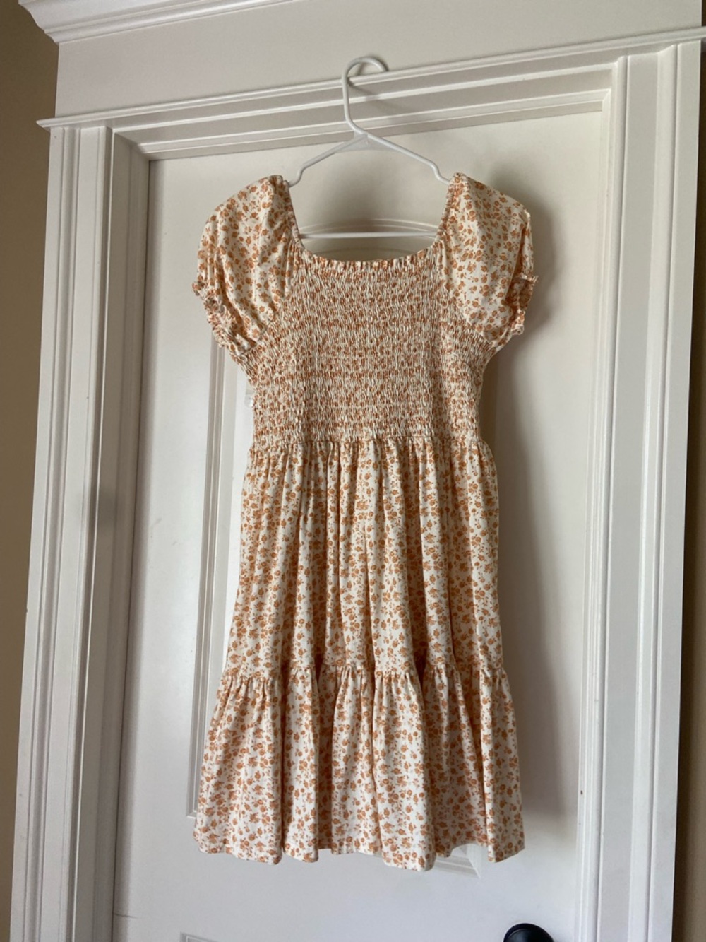 Orange Floral Smocked cotton jersey mini dress size small